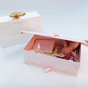 Large Custom Logo Recycled Chocolate Cardboard Packaging white Pink Magnetic Rigid Closure ribbon Gift Packaging Boxes