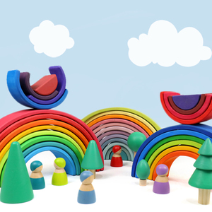 Juguetes de madera Montessori para niños pequeños, bloques de construcción geométricos, apilador de arcoíris de madera, juguetes apilables de arcoíris Grimms, juguete de rodajas - Product Image 3
