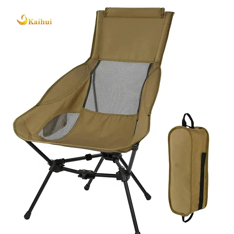 Chaise de camping pliante légère à dossier haut avec support de tête, compacte portable stable pour le camp en plein air