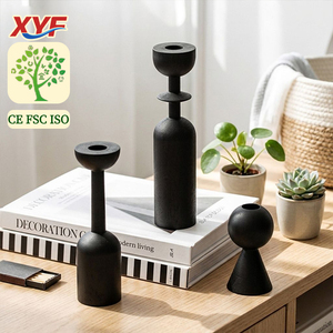 Elegant and Minimalist Geometric <strong>Black</strong> Wood <strong>Candlestick</strong> <strong>Holder</strong> Stylish and Beautiful for Home Decor and Festive Ambiance - Product Image 1