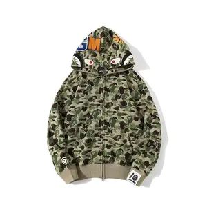 Tête de requin chaud 3D impression numérique sweats à capuche pour hommes mode Chenille broderie pleine fermeture éclair Camouflage Hoodies veste