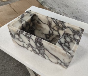 <span class=keywords><strong>Lavabo</strong></span> <span class=keywords><strong>de</strong></span> Baño Moderno y Lujoso, Ligero, <span class=keywords><strong>de</strong></span> una Sola Pieza, Rectangular con Bordes Redondeados, en Mármol Calacatta Viola - Product Image 1