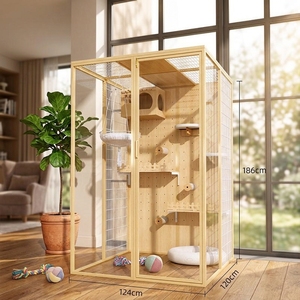 Villa pour chat Royal Cat Castle, cage en bois avec bac à litière, perchoir, maisonnette à 3 niveaux, mobilier de luxe pour chat d'intérieur, maison pour animaux de compagnie - Product Image 1