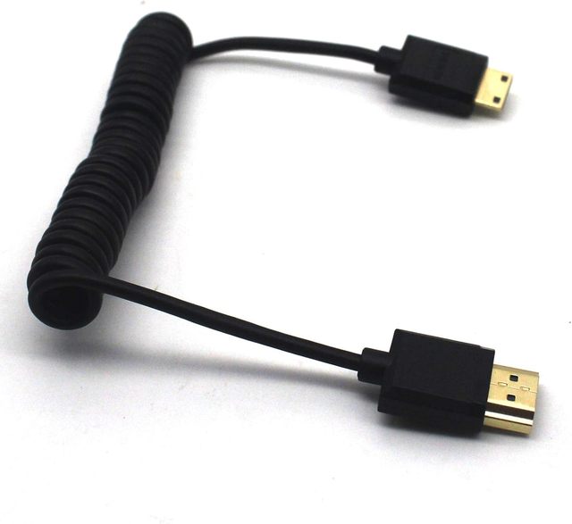 HDMI Male to Mini HDMI Cable Coiled Spring Cable for Camera/Tablet/HD TV/Monitor/UNC Kit, Extension Cable