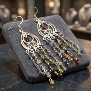 Boucles d'oreilles pendantes vintage bohèmes en alliage d'argent avec pampilles et pierres naturelles, accessoire de bijoux unisexe pour soirée - Product Image 3