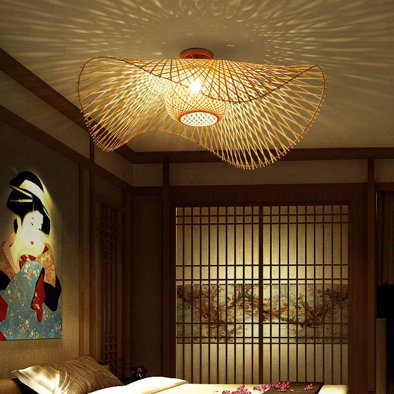 Bamboo Ceiling Lights with E27 Lamp Holder for Bedroom Decorative Lighting