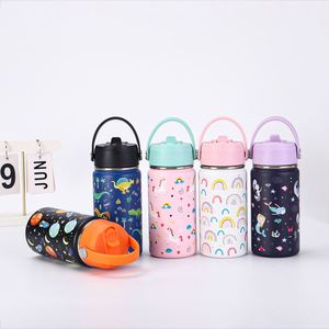 Outdoor Sports 12Oz Child Kid <b>Children</b> Double Wall Stainless Steel Vacuum Flask Water Bottle With Straw & Dual Lids and Handle - Product Image 2