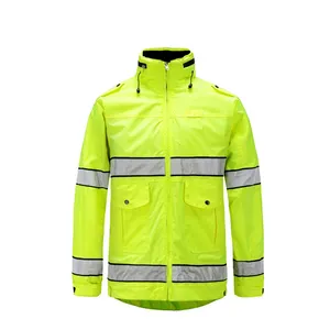 批发保安制服荧光绿色安全员可逆防水防雨夹克