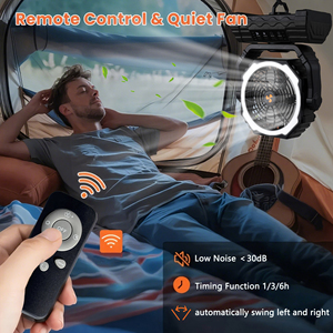 10000mah Black Portable <b>Outdoor</b> Solar Camping Fan with Remote Control and Led Light, Charging <b>Table</b> for Fishing Fan - Product Image 3