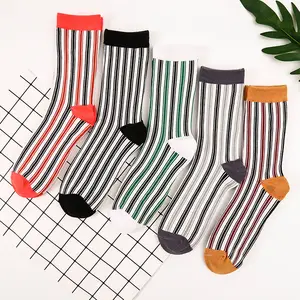Cheap Wholesale Ladies Fashion Cotton Slouch Socks Midi Dress Vertical Stripe Design Women Socks