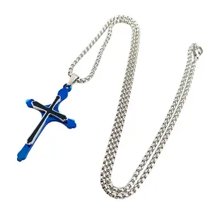 Kruis Ketting Roestvrij Staal Kraag Retro Trend Check Sieraden Parel Ketting Voor Mannen