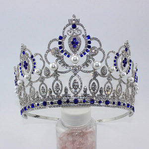 Tiara de cristal perlado brillante con corona completa, hueca, plateada y con diamantes de imitación para concurso de belleza, boda, graduación, accesorio nupcial para la cabeza. - Product Image 5