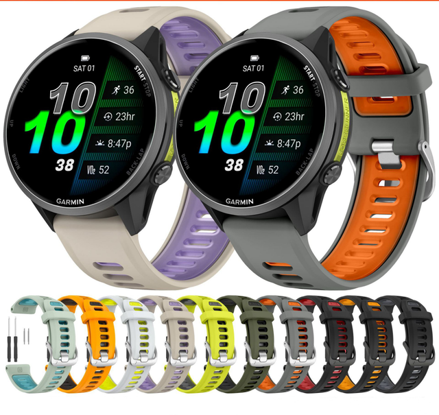 22mm Silicone Watch Band for Garmin Forerunner 970  965 Dual-Color Sport Replacement Straps with Tools Spring Bars Mutil Colors