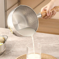 Wok japonais en acier inoxydable, nid d'abeilles, multifonctionnel, pot à lait en métal, couvercle en verre, poignée en bois, marmite à soupe, induction au gaz