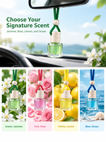 Diffuseur de parfum pour voiture à suspendre Auto-Aroma – 4 senteurs rafraîchissantes – Bouteille diffuseur d'huiles essentielles pour rétroviseur – Parfum longue durée pour voiture