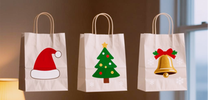 Bolsa de Papel Kraft Portátil con Asa Larga, Bolsa de Regalo Navideña, Bolsa Blanca Popular con Impresión de Elementos Navideños - Product Image 3
