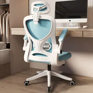Kursi Gaming, sandaran kepala jala ergonomis yang bisa disesuaikan untuk permainan kantor Flip sandaran tangan pijat kain mewah komputer pijat 3D PU Modern