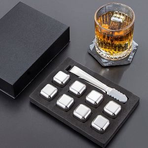 Custom Logo Reusable Whisky Chilling Wine Stones Stainless Steel <b>Ice</b> <b>Cooler</b> Cubes Set With Black Gift <b>Box</b> <b>Ice</b> Tong - Product Image 1