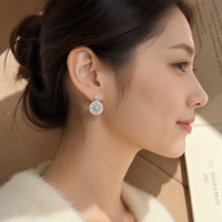 Boucles d'oreilles clous en argent sterling S925 avec étoiles et disques ronds, bijoux de mode en moissanite pour femme et fille, idéales pour les fêtes et mariages