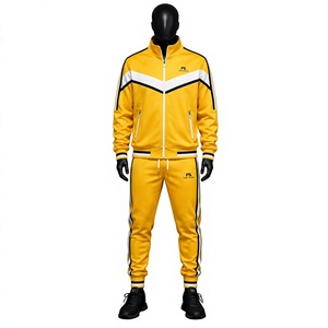 Ensemble de survêtement tendance 2026 pour homme, jaune rayé, 2 pièces, coupe ajustée, avec fermeture éclair, pour le jogging, la gym et l'entraînement sportif - Product Image 1