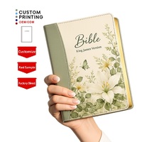 Bible chrétienne en cuir PU de haute qualité avec couverture personnalisée imprimée en couleur, bord doré et design peint, vente en gros