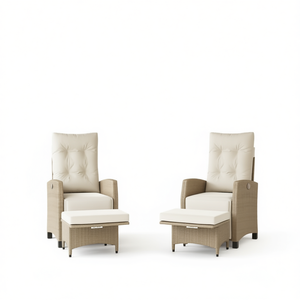 Sillas Reclinables de Ratán Sintético para Patio con Reposapiés, Beige, Muebles de Jardín para Exteriores, Estilo Moderno y Contemporáneo - Product Image 1