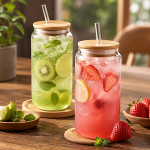 Hot Selling 12 oz 16 oz Borosilicate Glass Pint Tumbler with <b>Bamboo</b> <b>Straw</b> & Lid BPA Free Microwave Safe Thickened Wall - Product Image 3