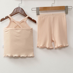 Ivy83530A 2022 Summer Baby <b>Fancy</b> 2pcs Outfits Korean Kids Solid Rib Household Set Toddlers tank Tops Shorts Set Wholesale - Product Image 6