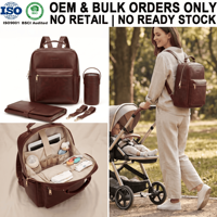 Juego de Bolsas de Pañales de Cuero de Lujo Personalizadas OEM, Mochila para Bebé Todo en Uno, Mochila de Pañales Elegante de Gran Capacidad para Mamá