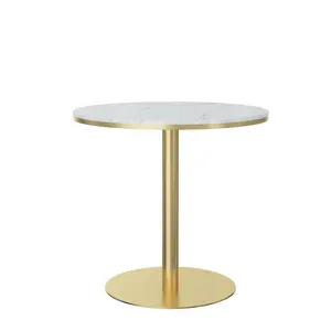 休闲奶茶店桌椅咖啡厅金色腿圆形大理石餐桌