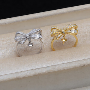 แหวนเงินแท้ S925 ปรับขนาดได้ รูปโบว์ผีเสื้อ สำหรับใส่ไข่มุก 8-10 มม. รุ่น JG5175 อุปกรณ์ทำเครื่องประดับ - Product Image 2