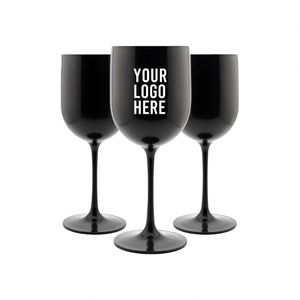 Copas de Vino Portátiles Irrompibles de 16 oz con Logotipo Personalizado, Copas de Vino de Plástico con Tallo Negro para Fiestas y Bodas - Product Image 1
