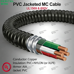 Cable MC Geritel de Cobre Puro Armado, Conductor Sólido y Trenzado, Revestimiento de PVC, 600V, 3-5 Núcleos, para Estándares de Minería 90C - Product Image 3
