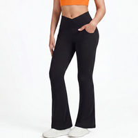 Pantalon de yoga évasé taille haute croisée pour femmes grandes tailles avec poches, leggings décontractés pour l'entraînement, personnalisation possible