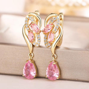 Orecchini Pendenti in Cristallo Rosa Dorato, Placcati in Oro 18K, a Forma di Goccia d'Acqua con Quarzo Rosa, Montatura a Griffe, Gioielli Romantici da Sposa per Donne - Product Image 4