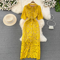 Robe d'été tendance pour femme à manches courtes, robe en dentelle ajourée à la mode