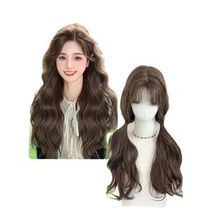 Perruque longue bouclée Zy08 avec frange, densité 130 %, en fibre haute température, couvre-tête complet, style coréen, perruque tendance pour femme - Product Image 1