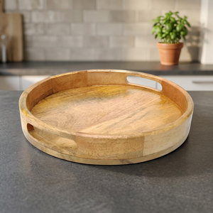 Handcrafted Wooden Round Serving <b>Tray</b> for <b>Tea</b>, Snacks, Breakfast | Eco-Friendly Handmade Wooden <b>Tray</b> | OEM Wholesale Bulk Export - Product Image 1