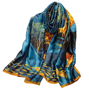 Scarf Supplier Women's Design Printed Silks Scarf Fashion Scarves Long Lightweight Shawl Wrap