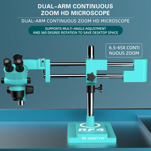 RF4 RF-6565TVW-144 三眼実体顕微鏡、フレキシブルダブルアーム防塵レンズと144LEDライト付き、6.5-65倍連続ズーム - Product Image 2