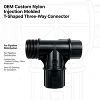 Raccord de tuyauterie en T à trois voies en nylon noir moulé par injection, sur mesure, avec extrémité filetée pour la distribution de pipeline