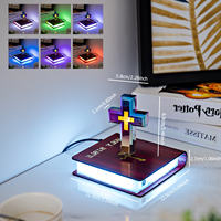 Luz LED iluminada, lámpara de Cruz flotante levitante, decoración religiosa, Iglesia Cristiana, regalo de Navidad, familia de la Sagrada Biblia de Jesús