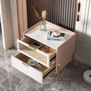 Chevet moderne en bois massif de luxe haut de gamme avec 2 tiroirs pour appartement chambre à coucher - Product Image 4