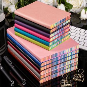 Creative Color Rainbow Edge Soft Paper <b>Diary</b> Book Waterproof Pu Leather Wholesale A6 Planner <b>Notebook</b> - Product Image 1