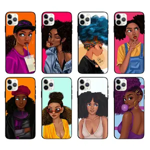 Beautiful Pattern Printed Cool Women Cute Black Girl Soft TPU Back Cover Phone Case For iphone 14 13 12 11 Pro Max 14 Plus xr