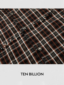 เสื้อเชิ้ตแขนสั้นสไตล์สตรีทแวร์ถักนิตติ้งแบบสั่งทำพิเศษ แต่งลายสก็อต ตกแต่งหมุดและพู่ห้อย สำหรับผู้ชาย - Product Image 3