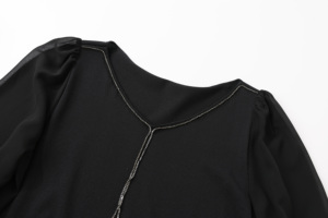 Maglione Elegante da <span class=keywords><strong>Donna</strong></span> a Maniche Lunghe in <span class=keywords><strong>Maglia</strong></span> Trasparente con Scollo a V e Bordi a Contrasto, Prezzo di Fabbrica - Product Image 3