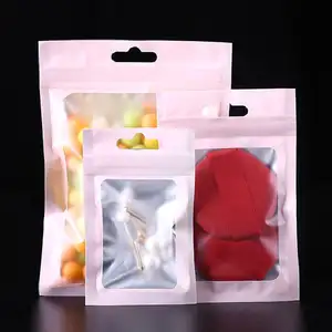 matte tas ziplock Suppliers-Tas Ziplock Bening Matte Hitam Merah Muda Biru Kustom Kemasan Ziplock Merah Muda dengan Jendela