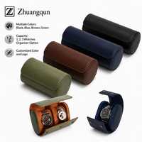 Kotak Penyimpanan Jam Tangan Kulit dengan Kancing Tekan dan Bantal, Muat untuk Jam Tangan 36-54mm, Warna Hitam Coklat Biru Dongker Hijau