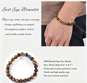 Braccialetto Elastico con Occhio di Tigre Naturale e Perline Blu, <span class=keywords><strong>Bracciale</strong></span> Regalo con Occhio Malvagio da 8MM - Product Image 6